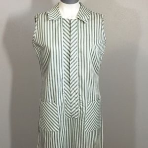 Vintage Green & White Striped Sleeveless Dress